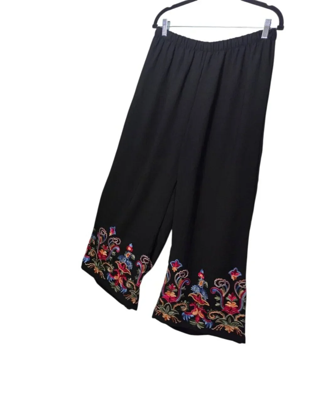 Women's Embroidered Wide Leg Pilazzo Pants Sz L
